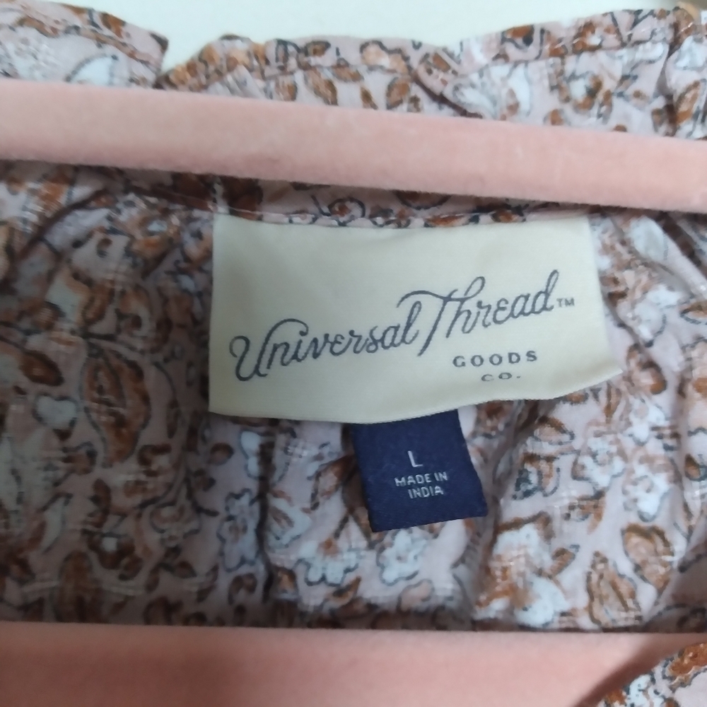 Universal Thread Floral Calico Ruffled Prairie Style Popover Blouse Size Large - Picture 6 of 8
